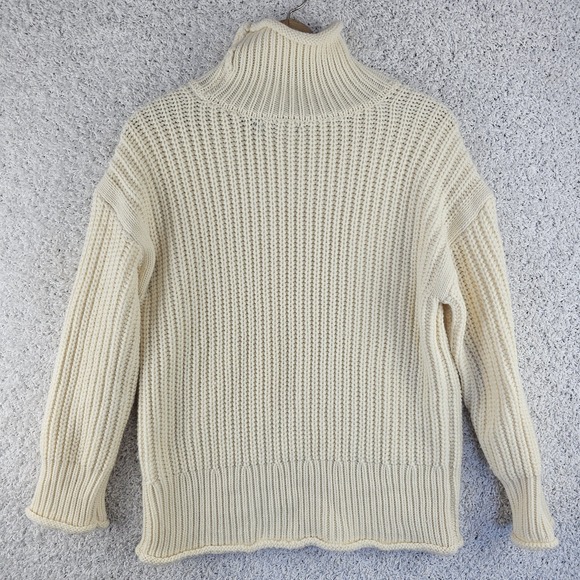 Lillusory Cream Heavy Knitted Ribbed Turtleneck Fisherman Boho Sweater Sz Small - Picture 2 of 8